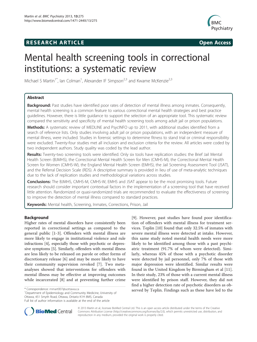 (PDF) Mental Health Screening Tools in Correctional 