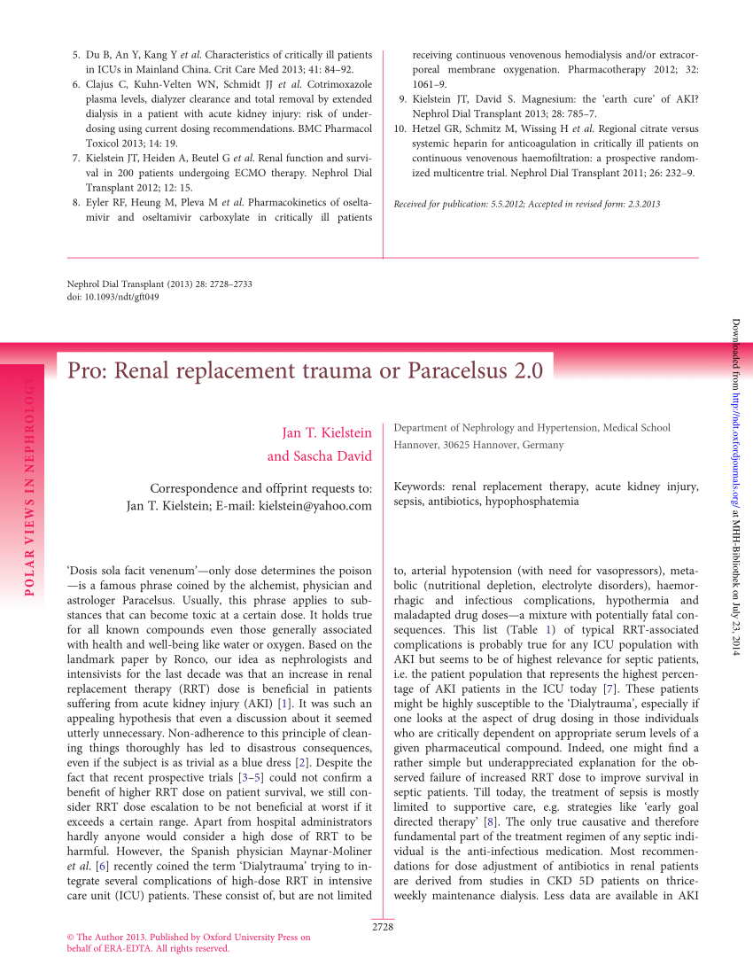 Pdf Pro Renal Replacement Trauma Or Paracelsus 2 0