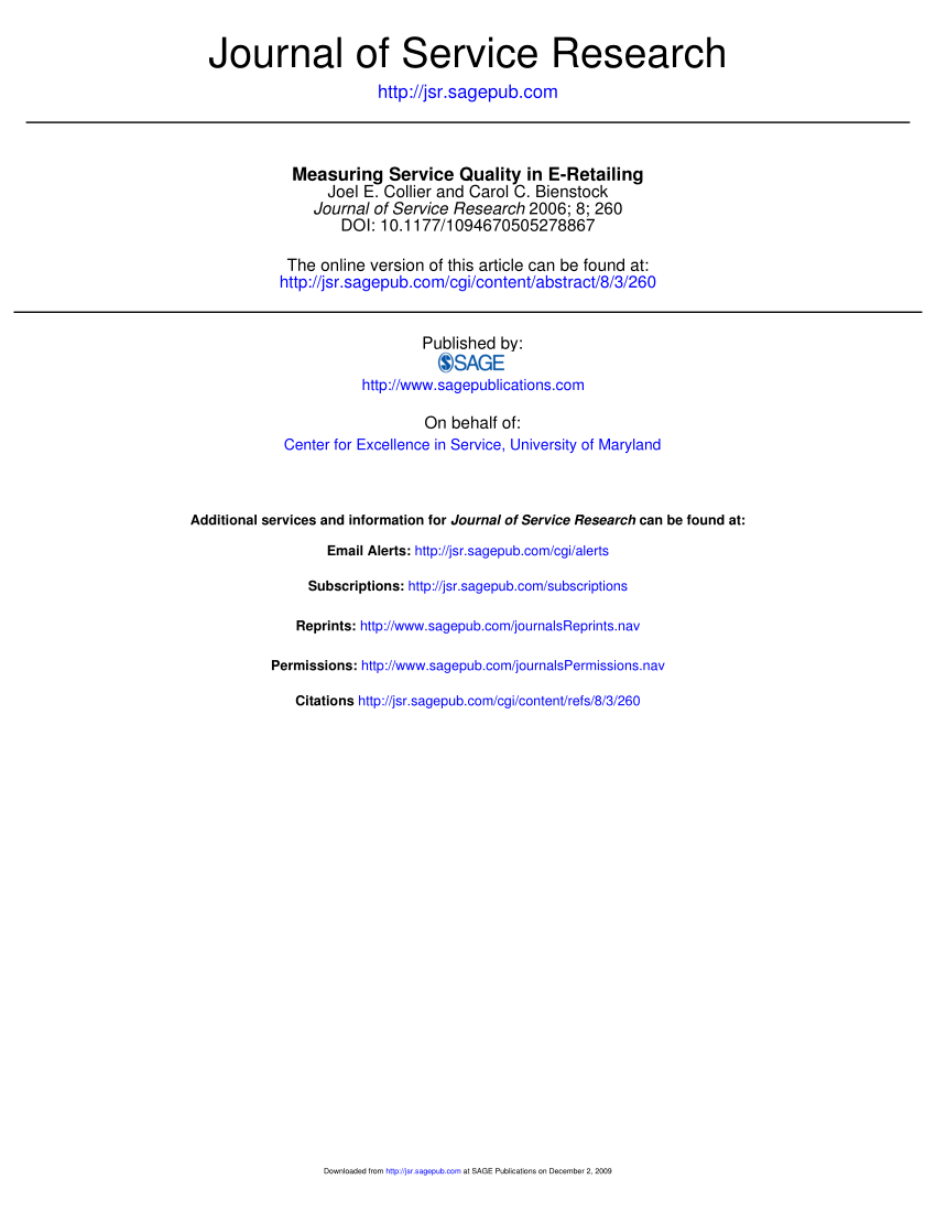 Pdf Measuring Service Quality In E Retailing