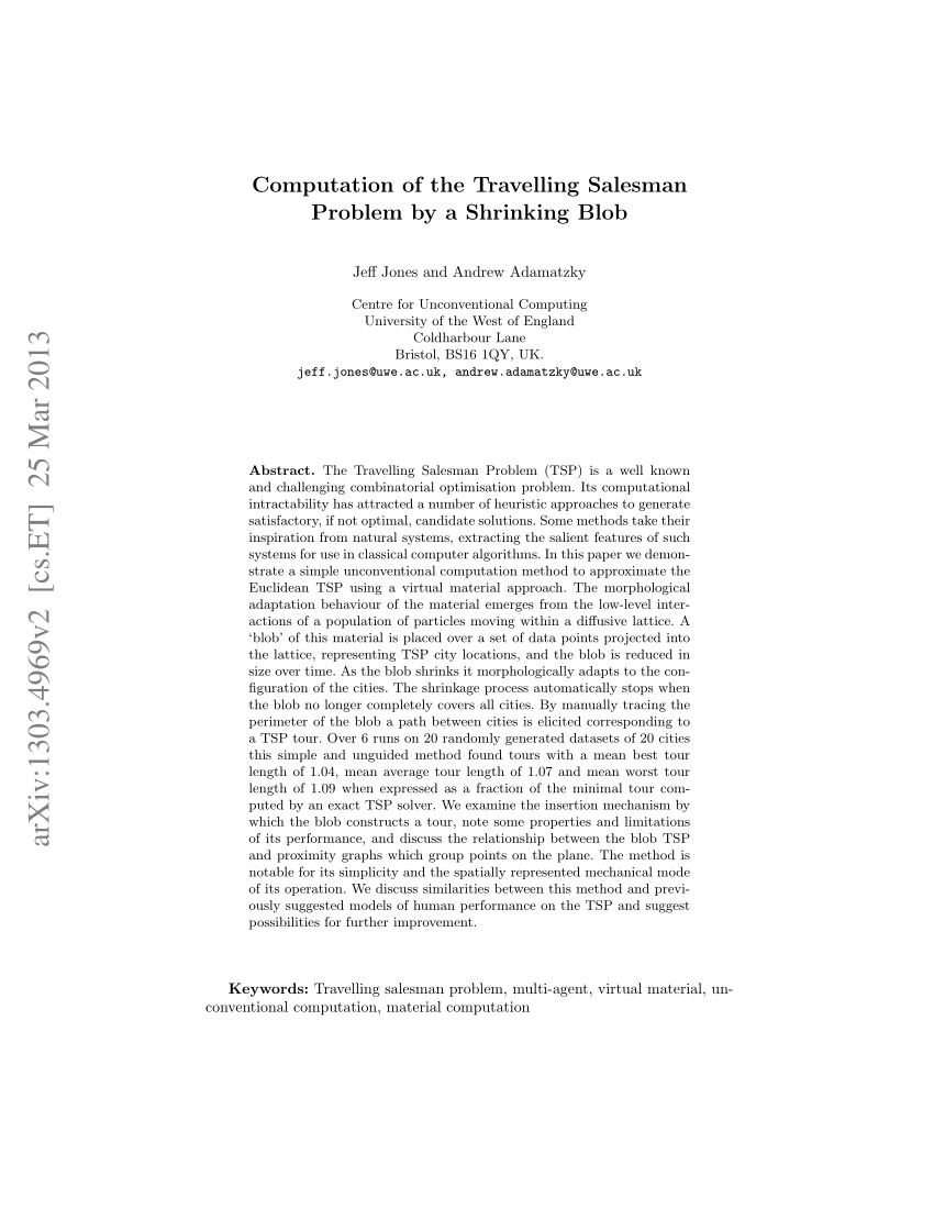 PDF) Computation of the Travelling Salesman Problem by a Shrinking 