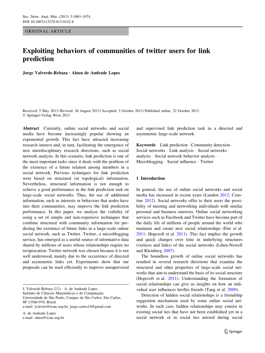 Pdf Exploiting Behaviors Of Communities Of Twitter Users For Link Prediction