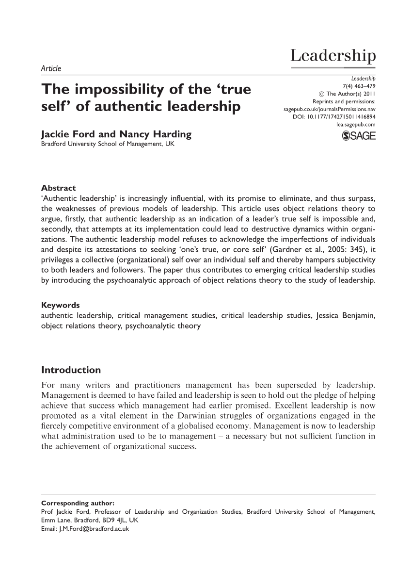 Can You See The Real Me A Self Based Model Of Authentic Leader And Follower Development Pdf The Impossibility Of The True Self Of Authentic Leadership
