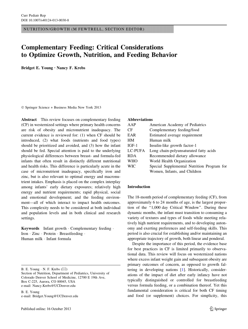 Pdf Complementary Feeding Critical Considerations To Optimize Growth Nutrition And Feeding 5707