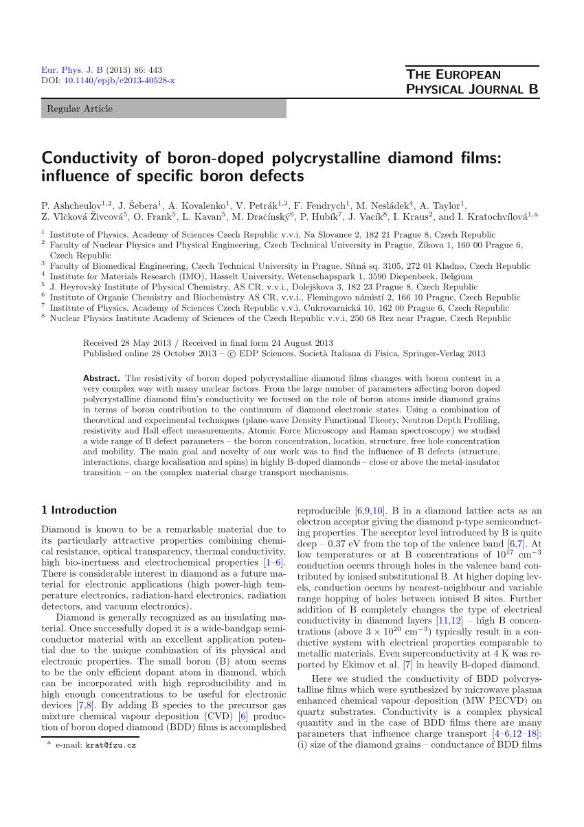Pdf Conductivity Of Boron Doped Polycrystalline Diamond Films Influence Of Specific Boron Defects