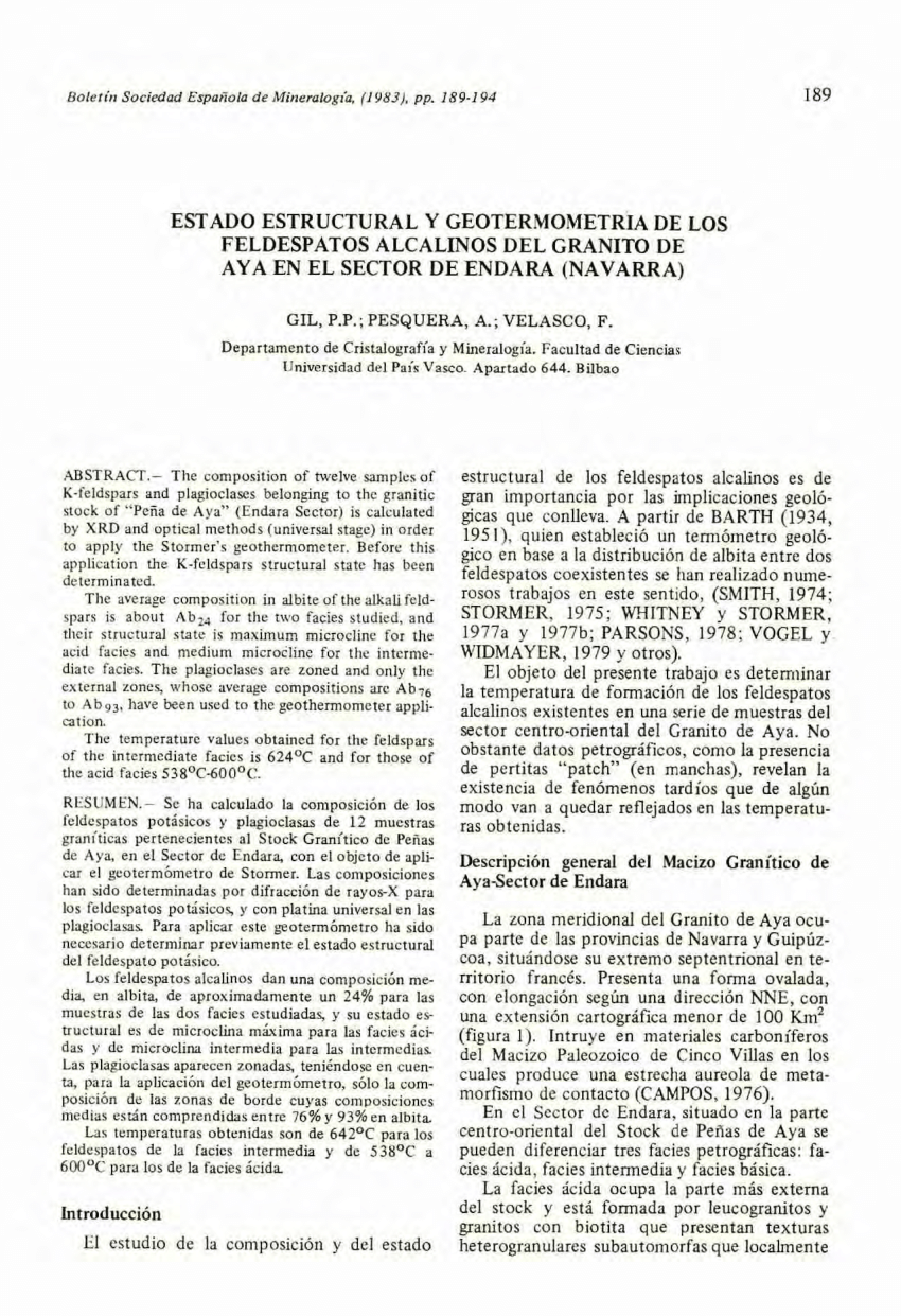 Pdf Estado Estructural Y Geotermometria De Los Feldespatos Alcalinos Del Granito De Aya En El Sector De Endara Navarra