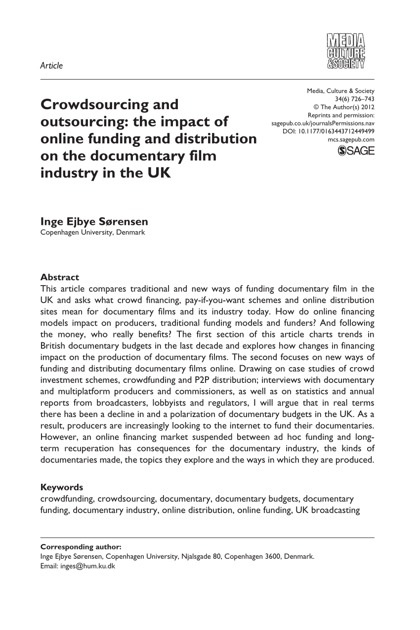 PDF) Crowdsourcing and The of online funding and distribution the documentary film industry in the UK