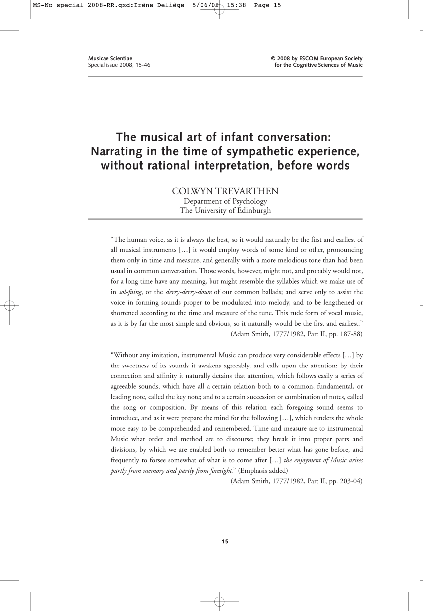 Pdf The Musical Art Of Infant Conversation Narrating In The Time Of Sympathetic Experience Without Rational Interpretation Before Words