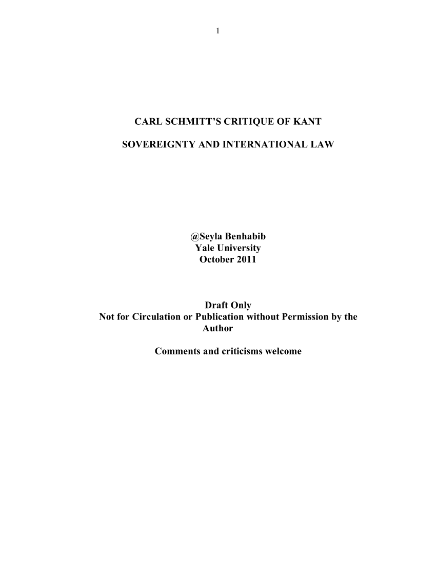 PDF Carl Schmitt s Critique of Kant Sovereignty and International Law