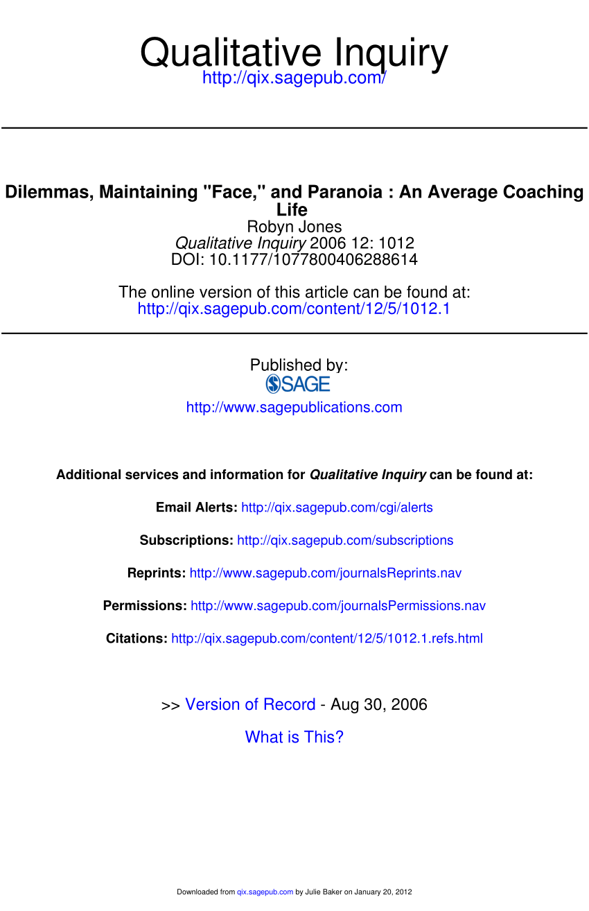 Pdf Dilemmas Maintaining Face And Paranoia An Average Coaching Life