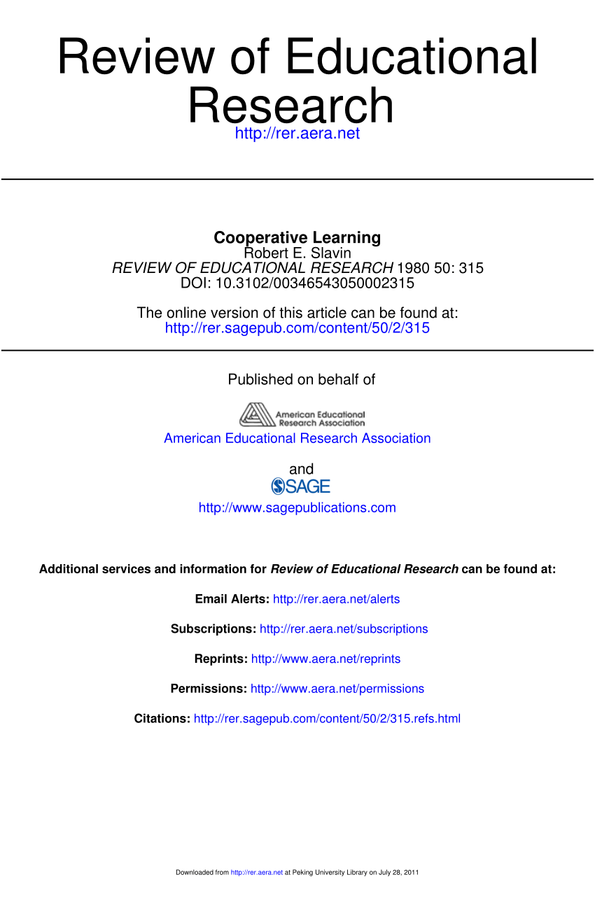 literature review on cooperative learning pdf