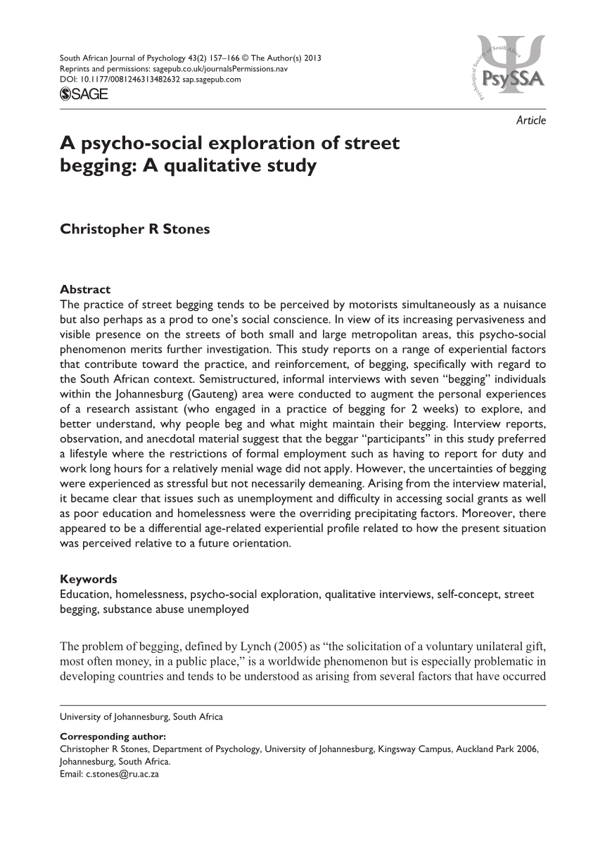 Pdf A Psycho Social Exploration Of Street Begging A Qualitative