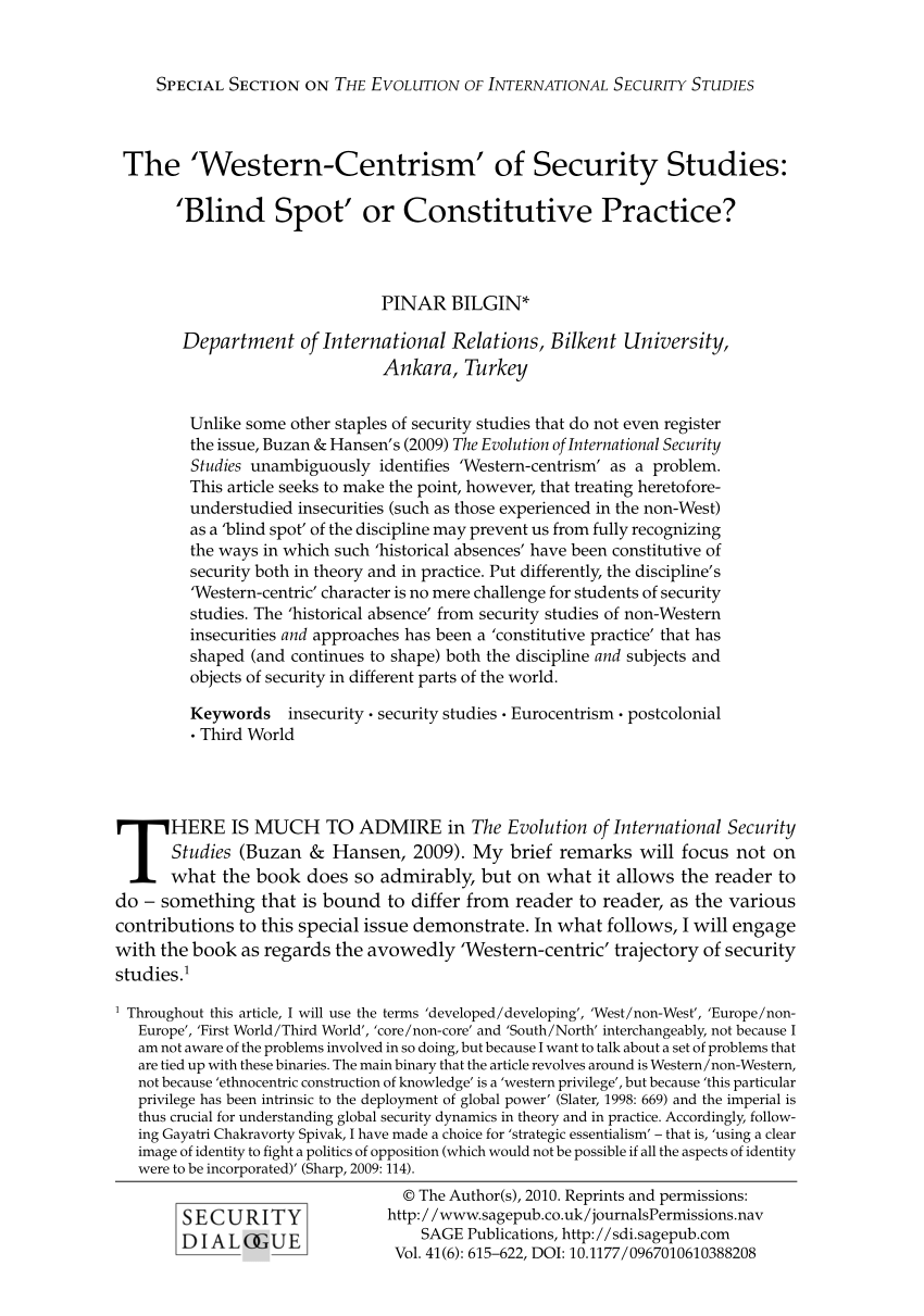 (PDF) The ‘Western-Centrism’ of Security Studies: ‘Blind Spot’ or ...