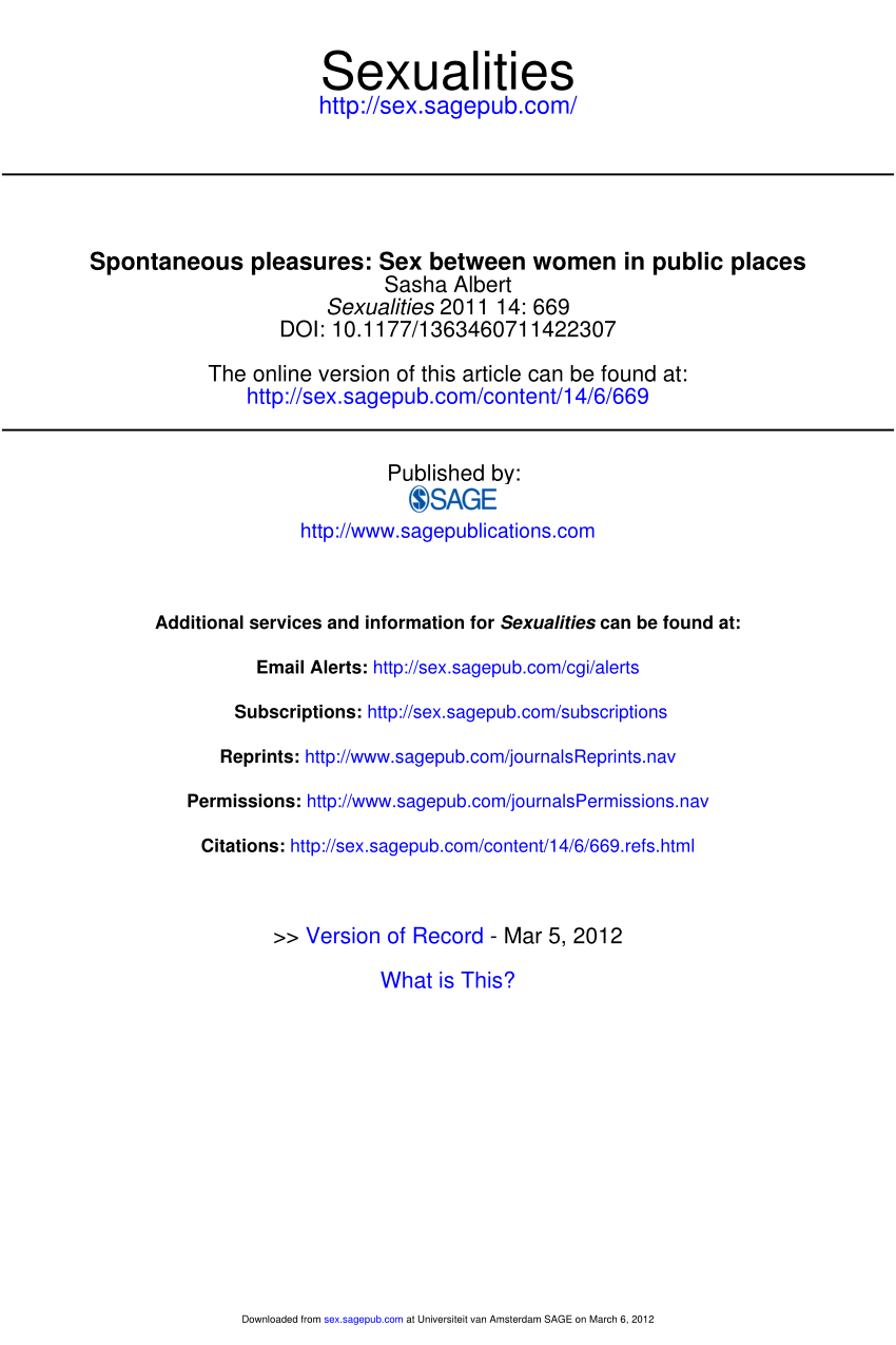 PDF) Spontaneous pleasures: Sex between women in public places