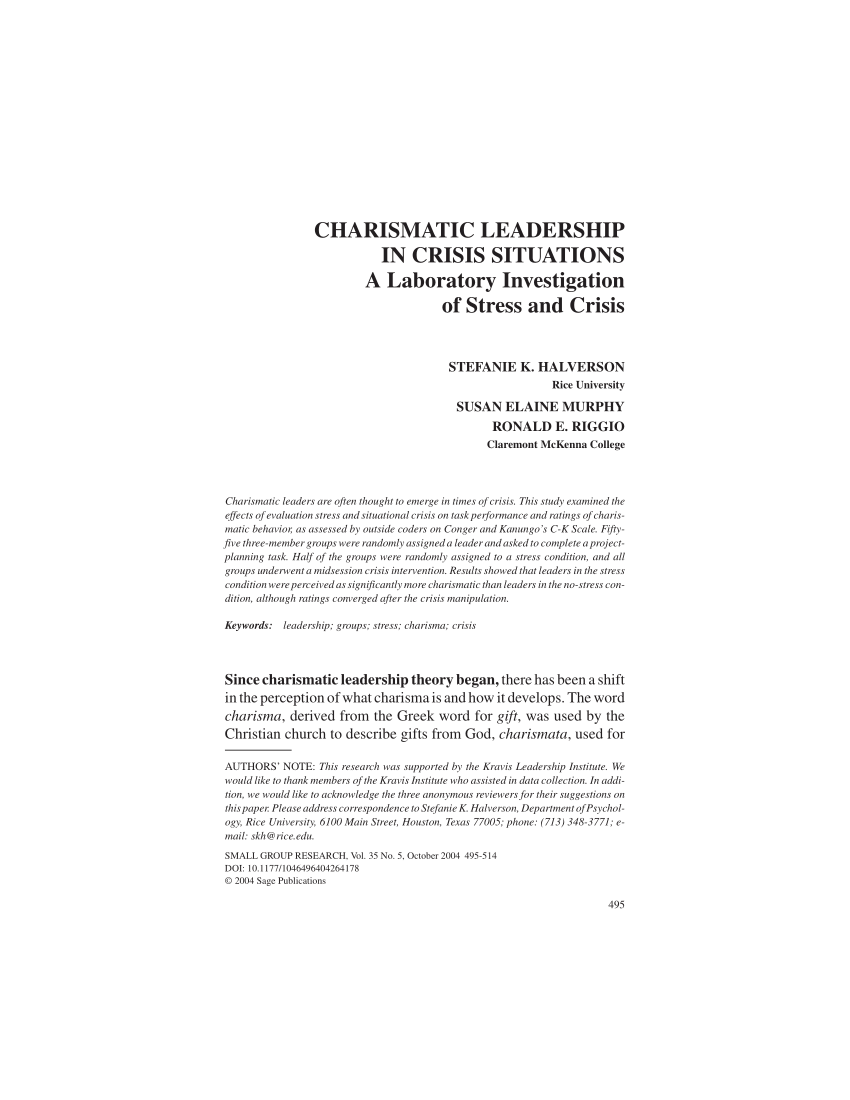 PDF Charismatic Leadership in Crisis Situations A Laboratory ...