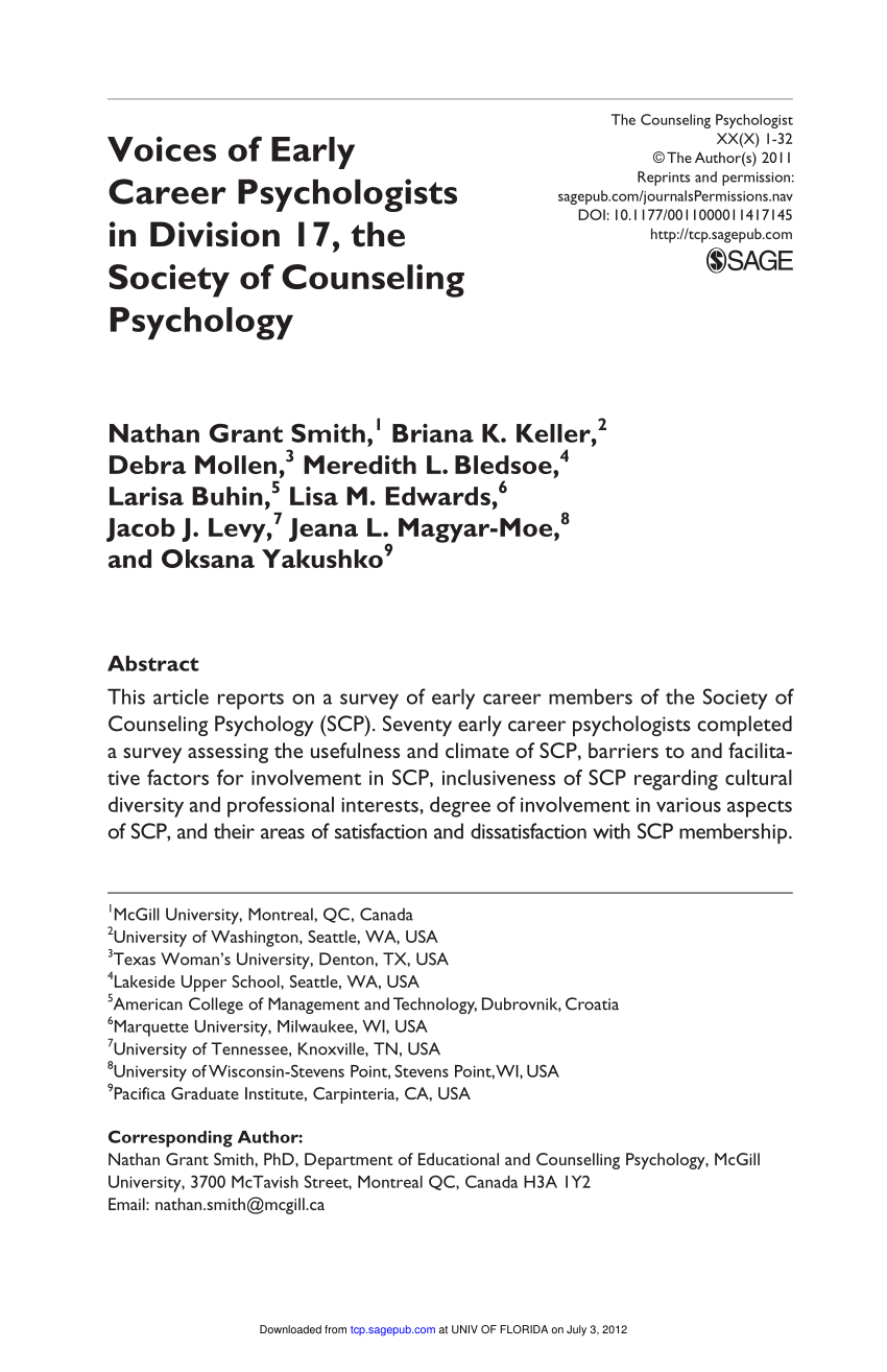 Pdf Voices Of Early Career Psychologists In Division 17 The Society Of Counseling Psychology