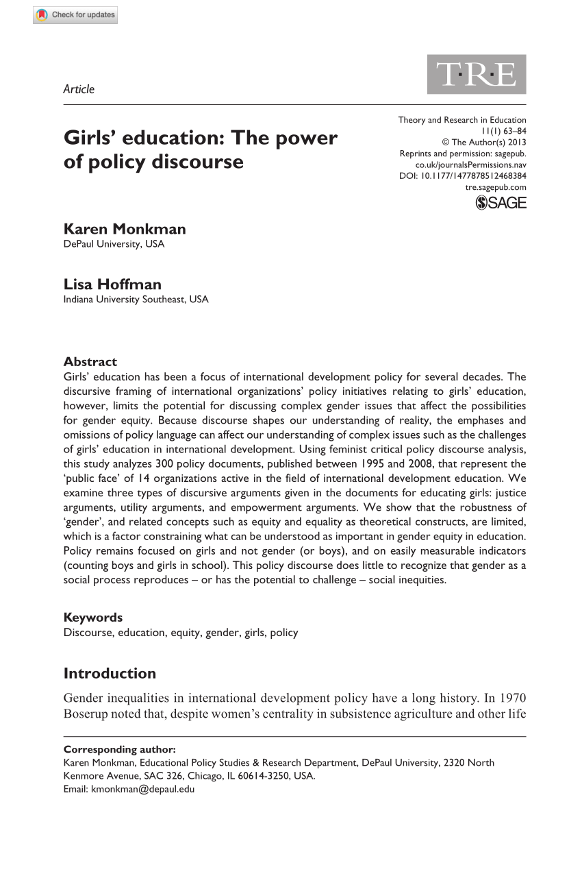 PDF) Girls' education: The power of policy discourse