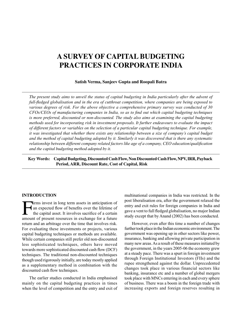 research paper about capital budgeting