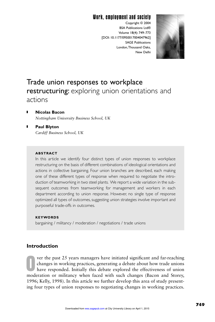 PDF) Trade Union Responses to Workplace Restructuring: Exploring Inside trade union recognition agreement template