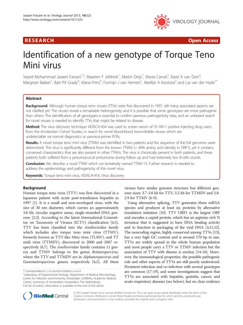 Pdf Identification Of A New Genotype Of Torque Teno Mini Virus