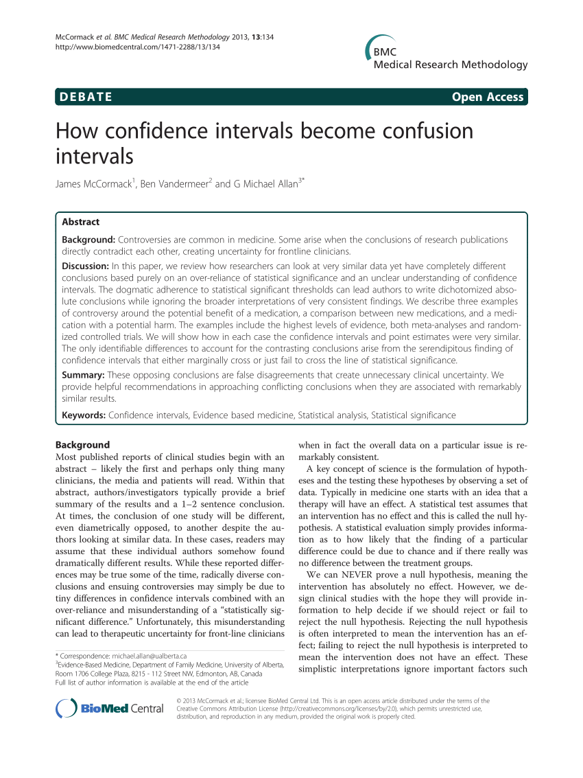 confidence intervals in medical research