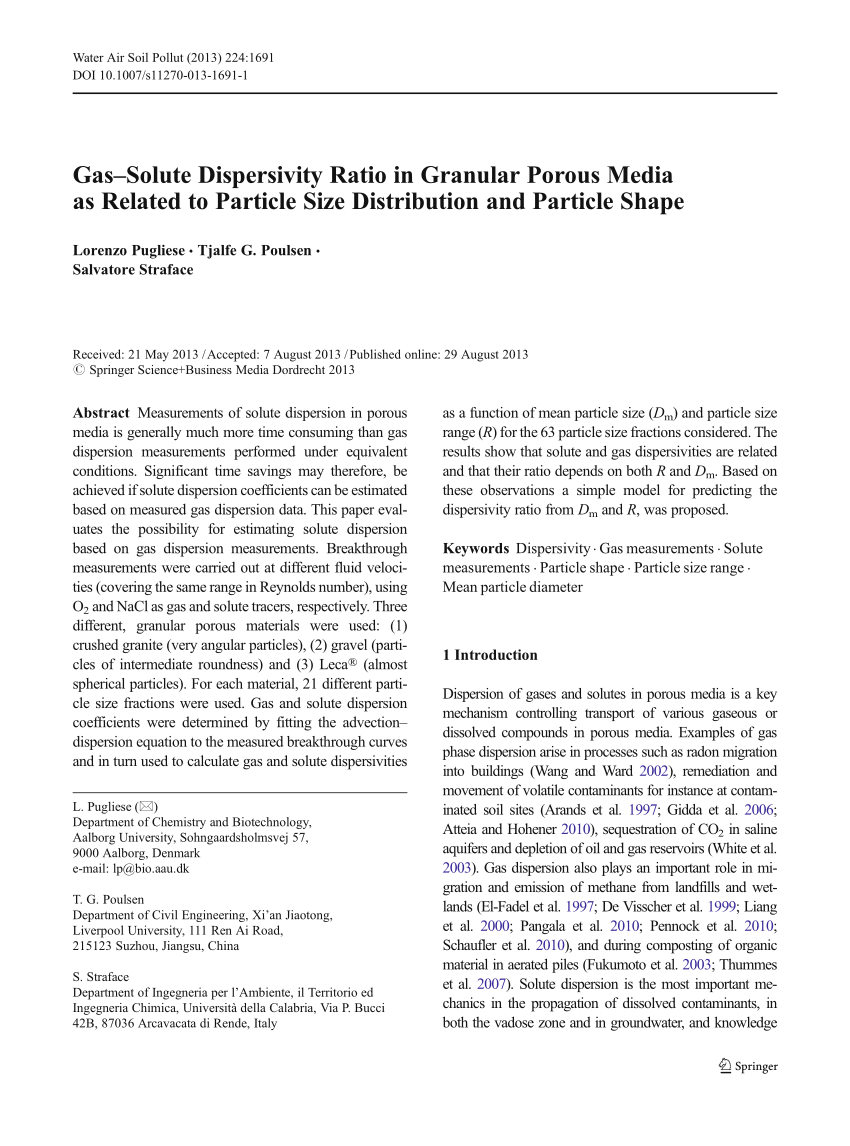 PDF) Gas–Solute Dispersivity Ratio in Granular Porous Media as ...