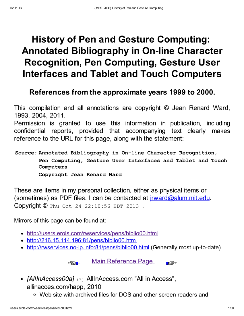 PDF) History of Pen and Gesture Computing Annotated Bibliography in On-line Character Recognition, Pen Computing, Gesture User Interfaces and Tablet and Touch Computers Foto