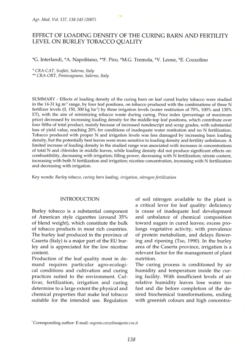 Pdf Effect Of Loading Density Of The Curing Barn And Fertility