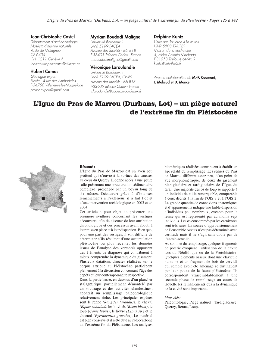 pdf l igue du pras de marrou durbans lot un piege naturel de l extreme fin du pleistocene researchgate