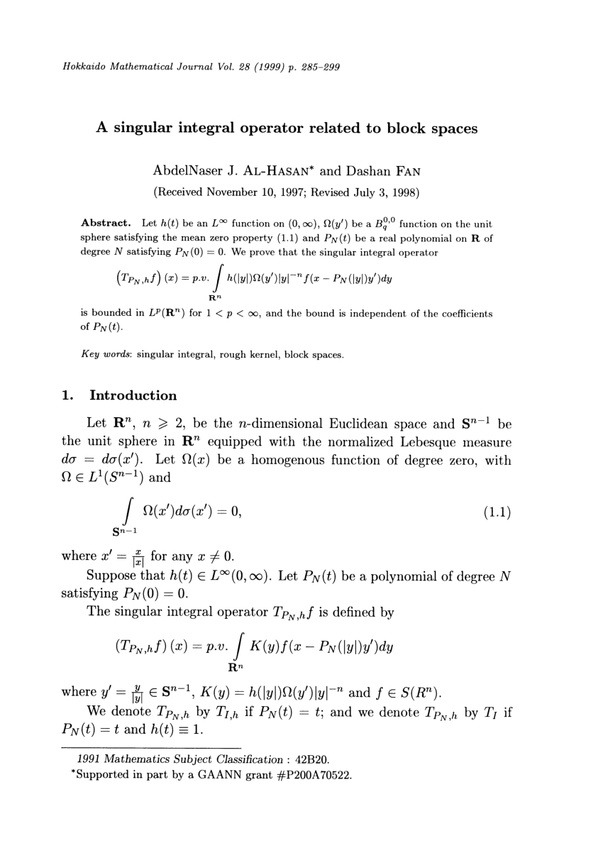 Pdf A Singular Integral Operator Related To Block Spaces