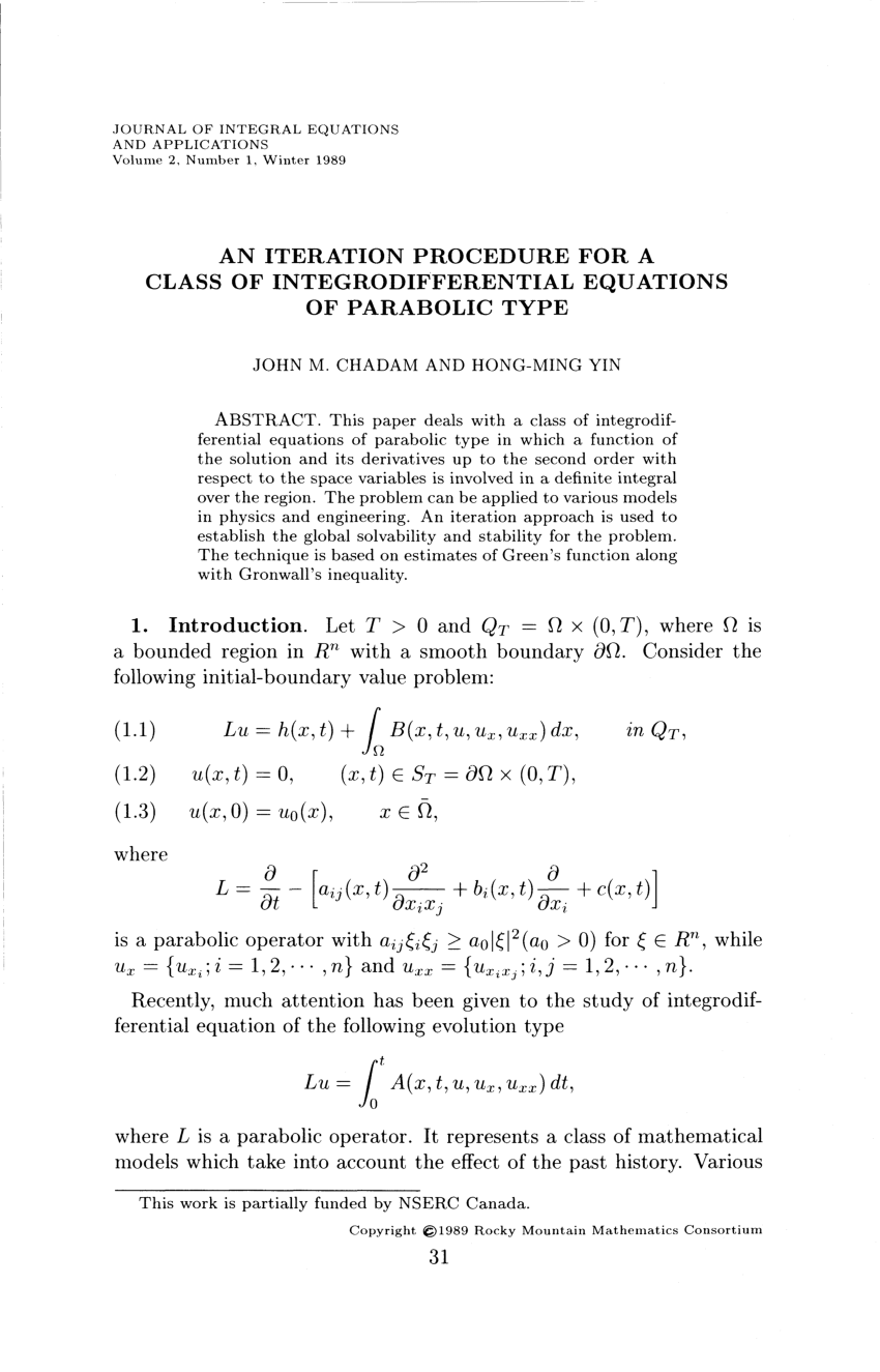 Pdf An Iteration Procedure For A Class Of Integro Differential Of Parabolic Type
