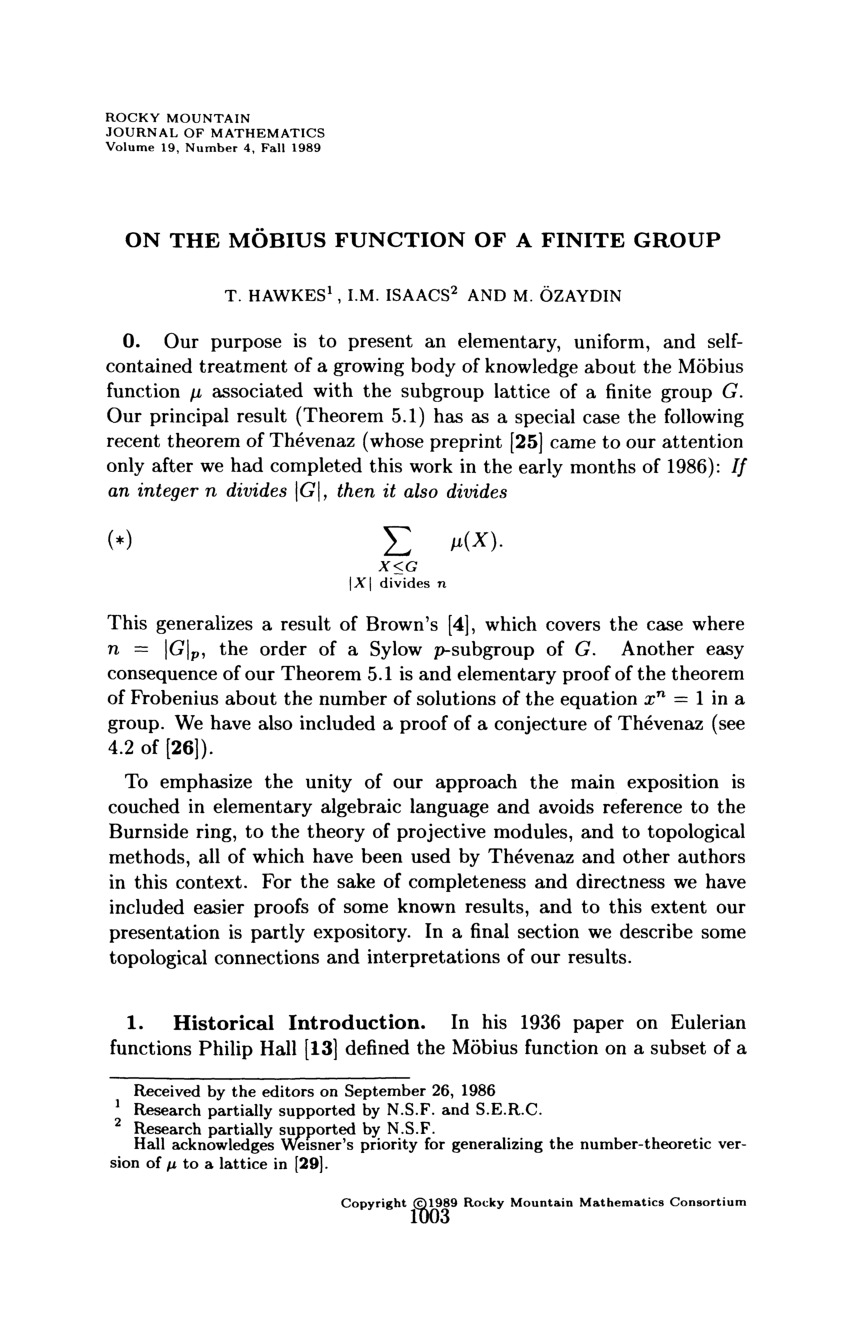 Pdf On The Mobius Function Of A Finite Group