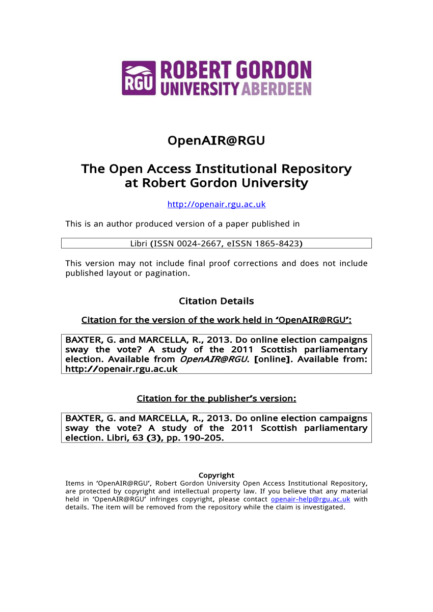 Pdf Do Online Election Campaigns Sway The Vote A Study Of The 11 Scottish Parliamentary Election