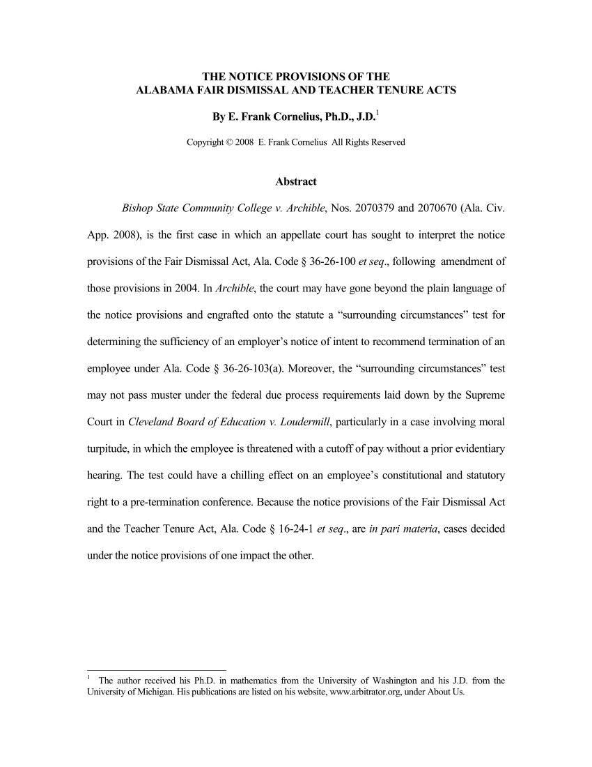 Pdf The Notice Provisions Of The Alabama Fair Dismissal And Teacher Tenure Acts