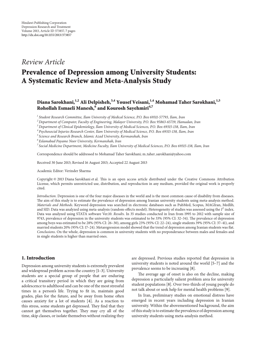 literature review on depression among university students
