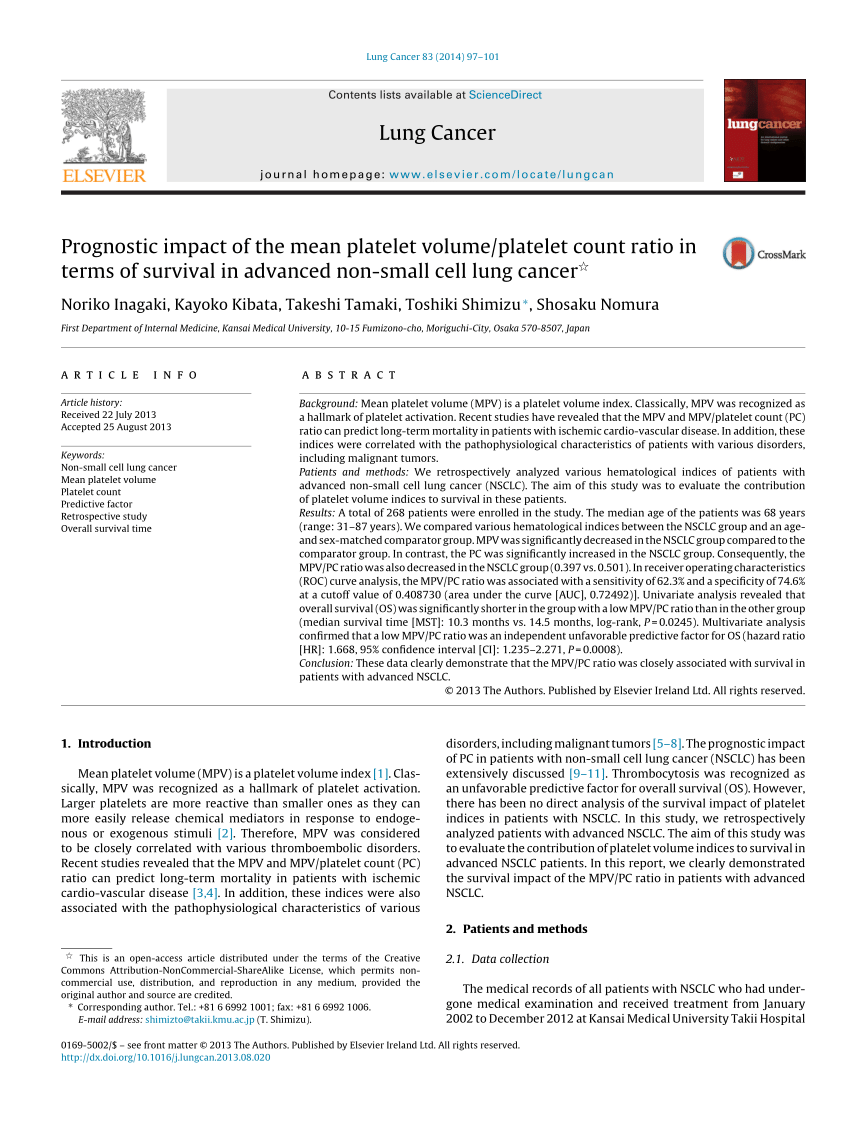 Pdf Prognostic Impact Of The Mean Platelet Volumeplatelet Count Ratio In Terms Of Survival In 9053