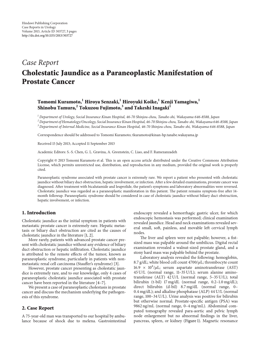 Pdf Cholestatic Jaundice As A Paraneoplastic Manifestation Of Prostate Cancer 4070