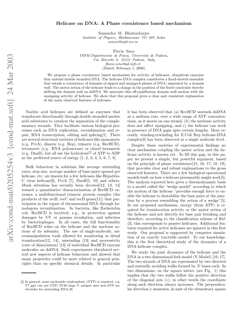 (PDF) Helicase on DNA A phase coexistence based mechanism