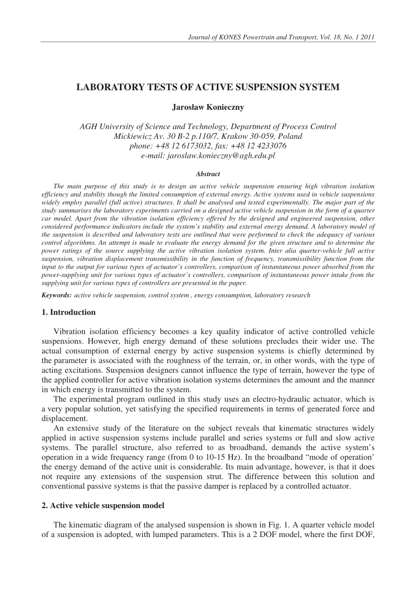 (PDF) Laboratory tests of active suspension system