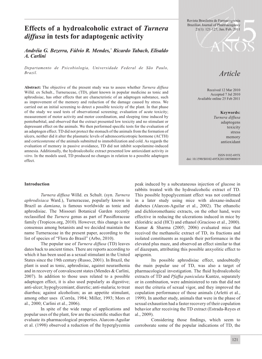 PDF Effects of a hydroalcoholic extract of Turnera diffusa in