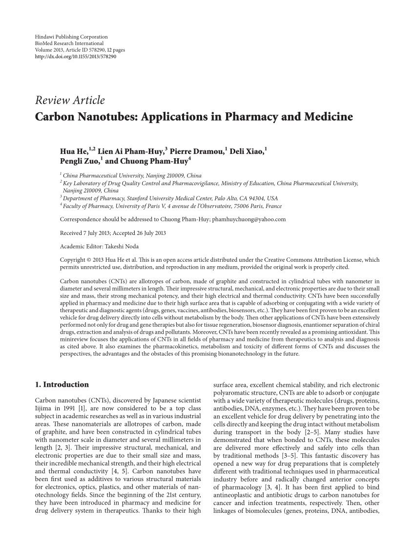 PDF) Carbon Nanotubes: Applications in Pharmacy and Medicine