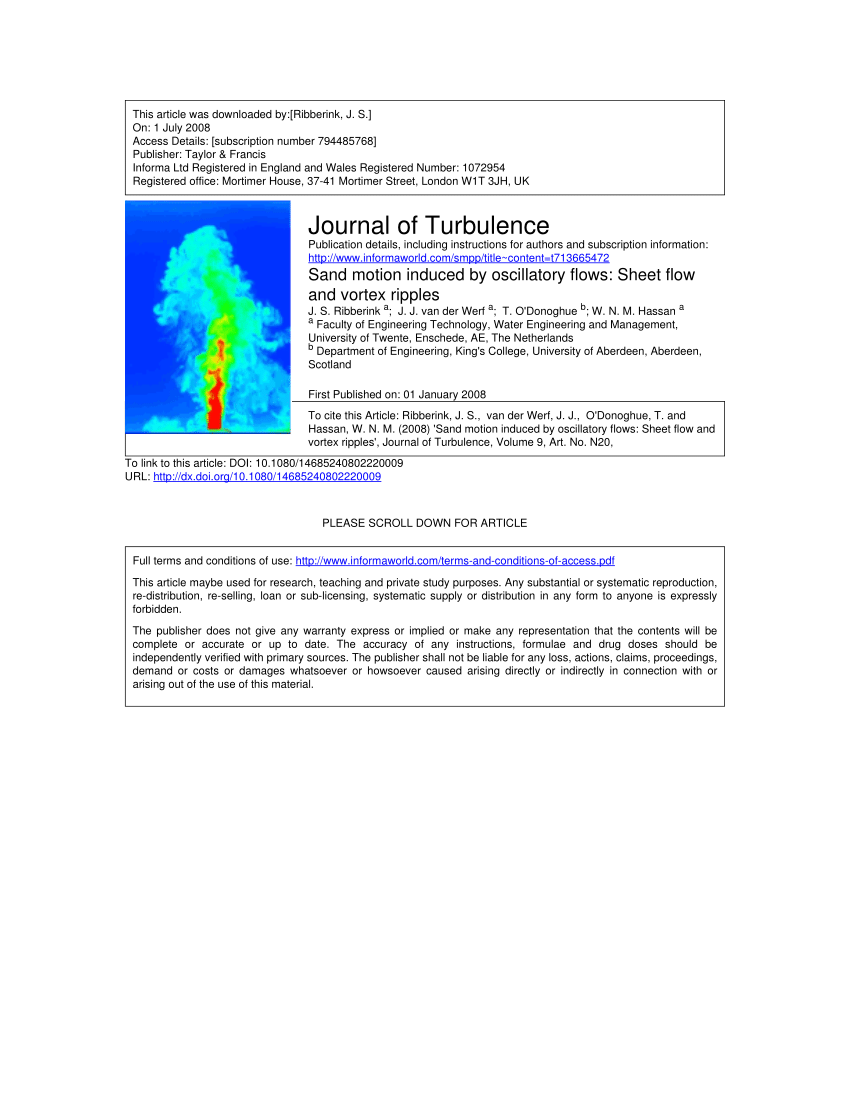 Pdf Sand Motion Induced By Oscillatory Flows Sheet Flow And Vortex Ripples