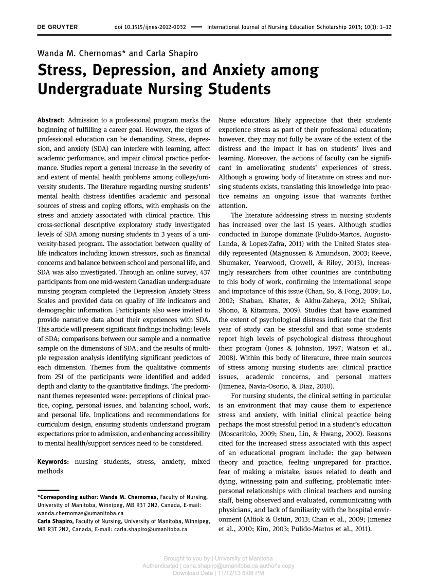 anxiety nursing research article