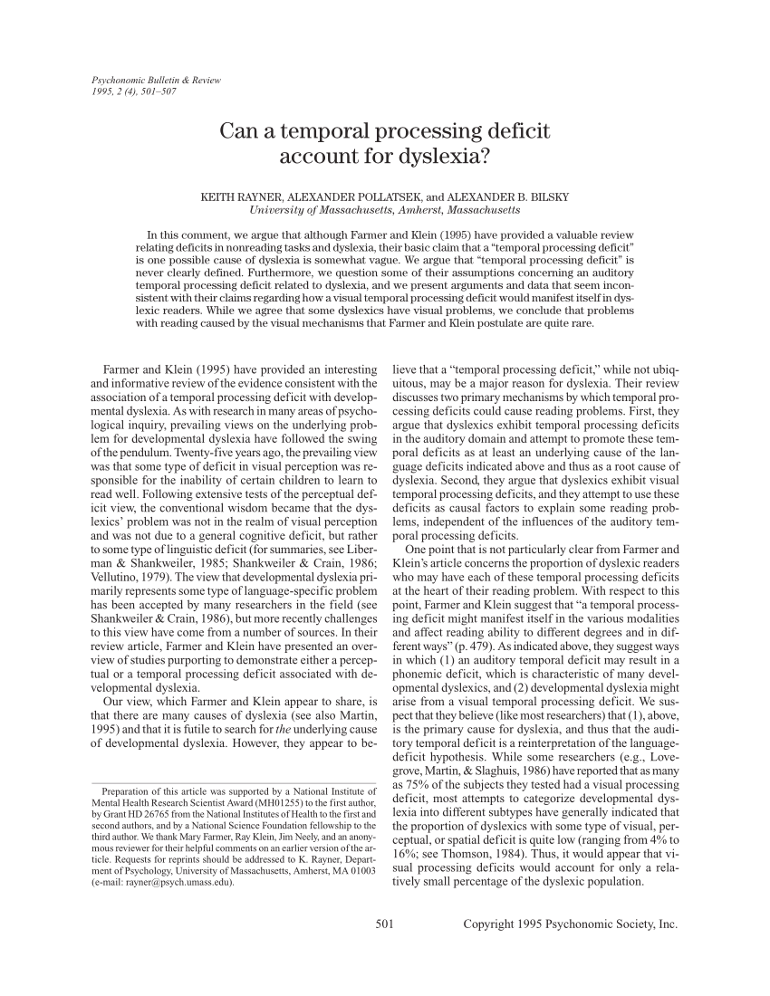 Pdf Can Temporal Processing Deficit Account For Dyslexia