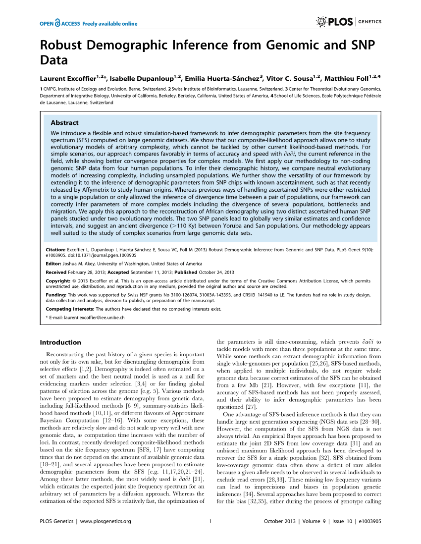 Pdf Robust Demographic Inference From Genomic And Snp Data 4606