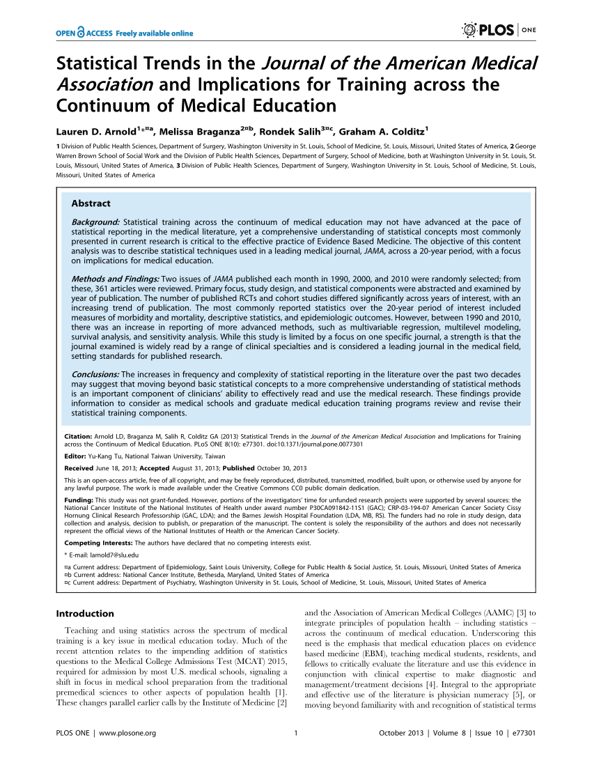 Pdf Statistical Trends In The Journal Of The American Medical Association And Implications For