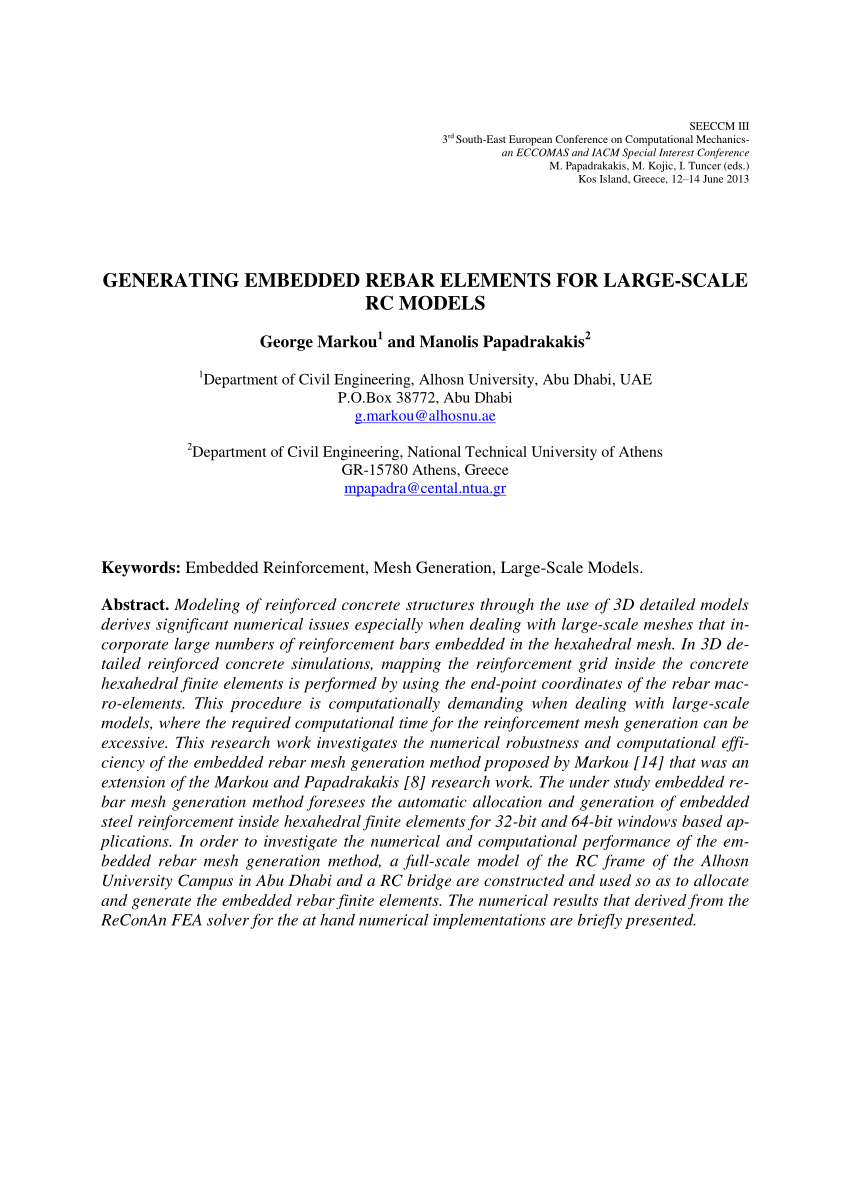Pdf Generating Embedded Rebar Elements For Large Scale Rc Models