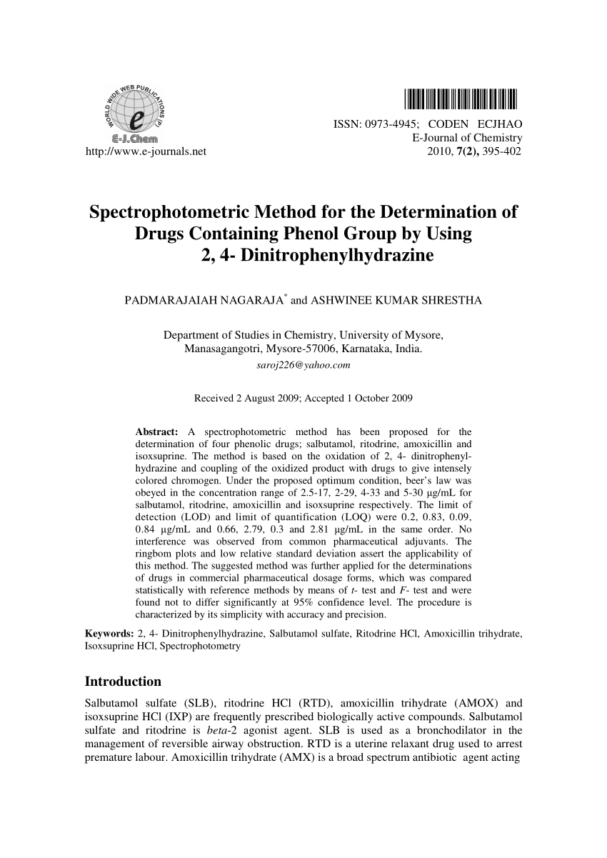 Pdf Spectrophotometric Method For The Determination Of