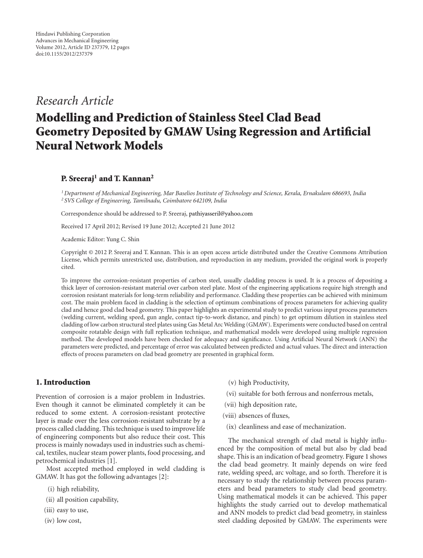 PDF) Modelling and Prediction of Stainless Steel Clad Bead