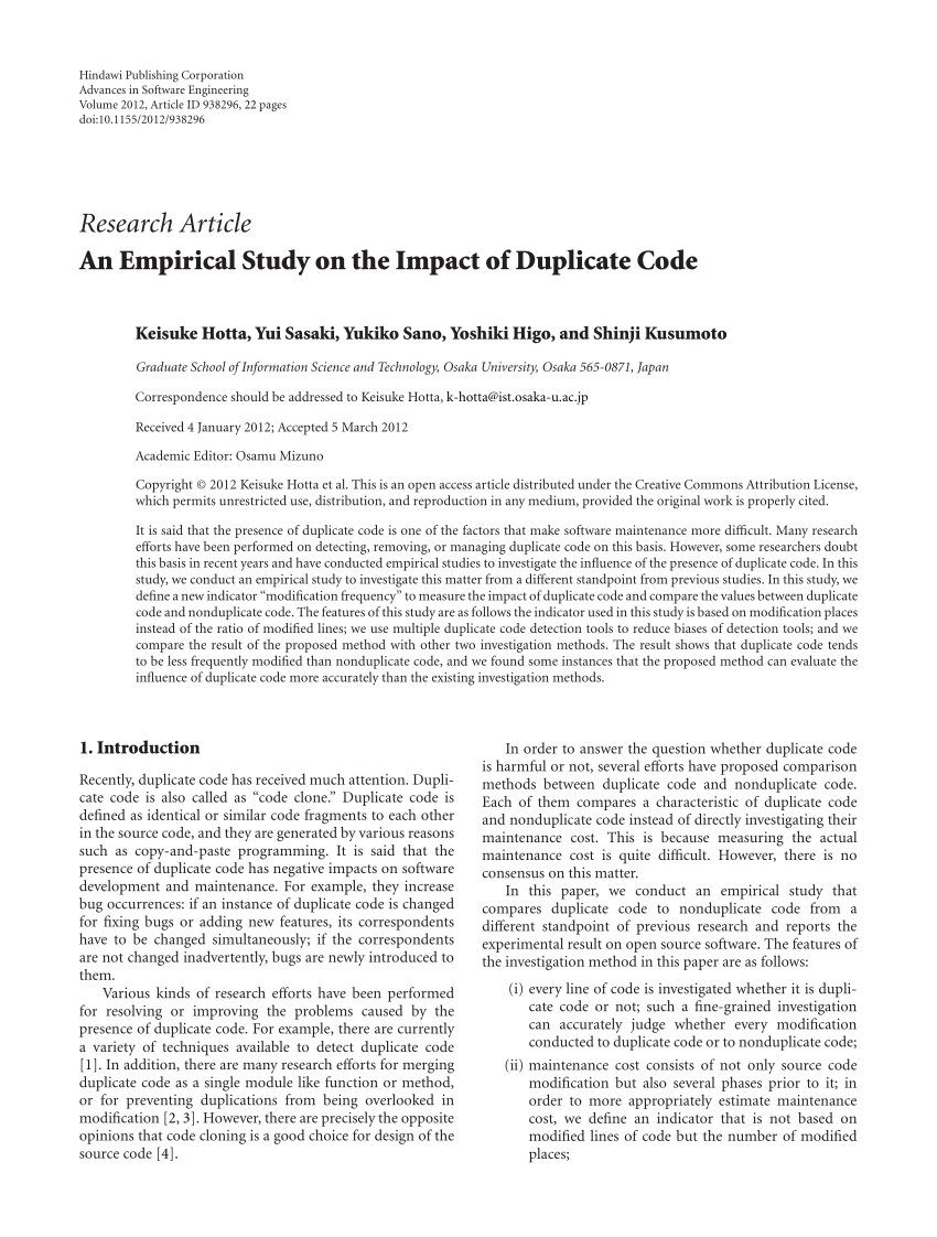 Pdf An Empirical Study On The Impact Of Duplicate Code