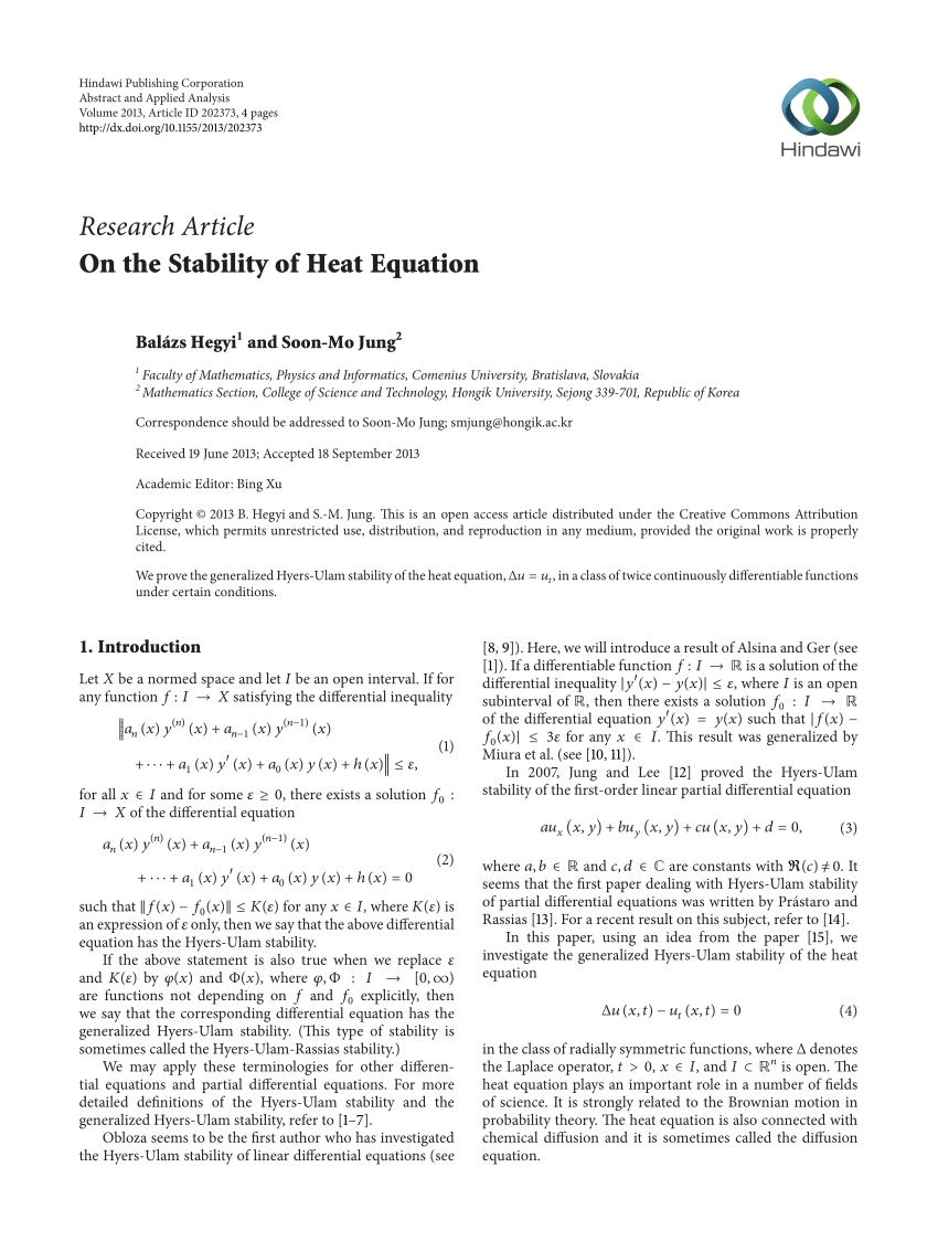 Pdf On The Stability Of Heat Equation